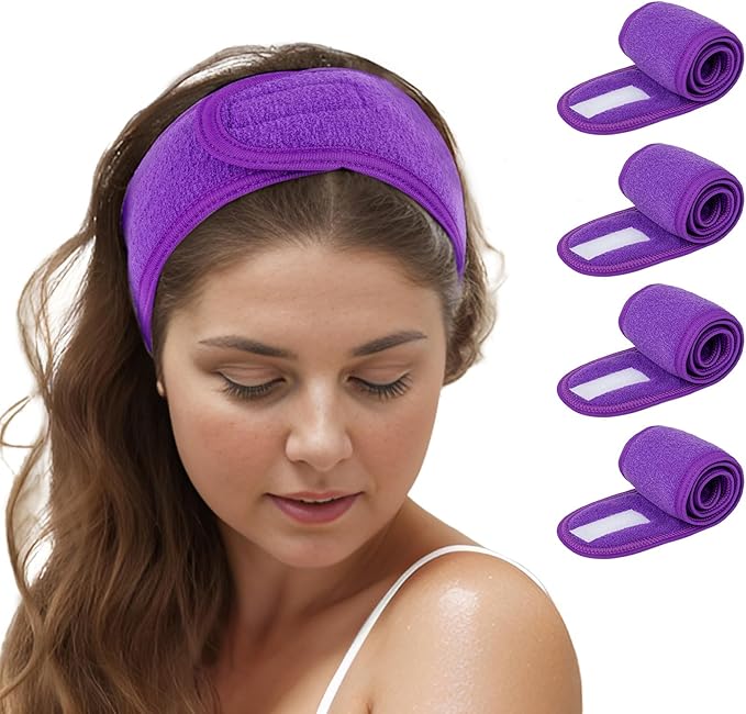 TopTie 4PCS Spa Facial Headband Skincare Makeup Head Wrap Adjustable Terry Cloth Head Band for Washing Face