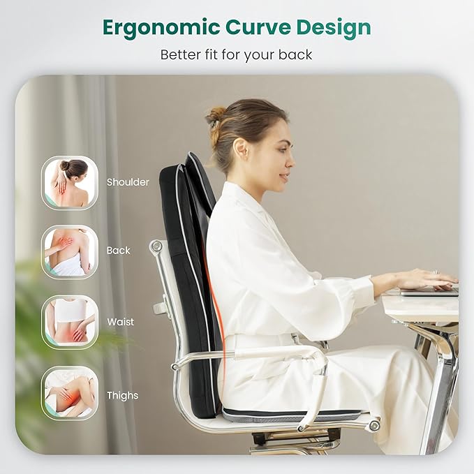 Snailax Shiatsu Back Massager with Heat & Vibration, 3D Kneading Massage Chair Pad for Pain Relief Deep Tissue, Chair Massager for Office Home Chair Use, Gifts for Mom, Dad