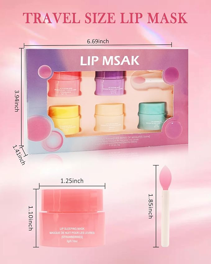 Lip Sleeping Mask Set-5 Pcs Moisturize & Nourish Lip Balm,Repair for Dry Cracked Lips,Deep Hydrating Lip Moisturizer Overnight Lip Balms,Women's Day Treatment Lip Care Gift for Women Men