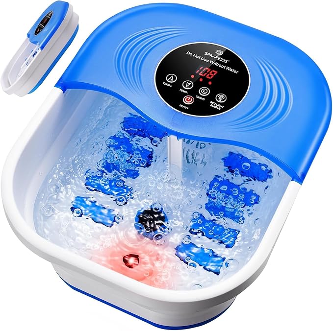 SPA4PIEDS Foot Spa Bath Massager with Heat, Bubble Jets, Red Light & Timer, Pedicure Foot Spa with 95-118℉ Temperature Control, 8 Shiatsu Rollers, Pumice Stone, Gift for Women,Men,Dad