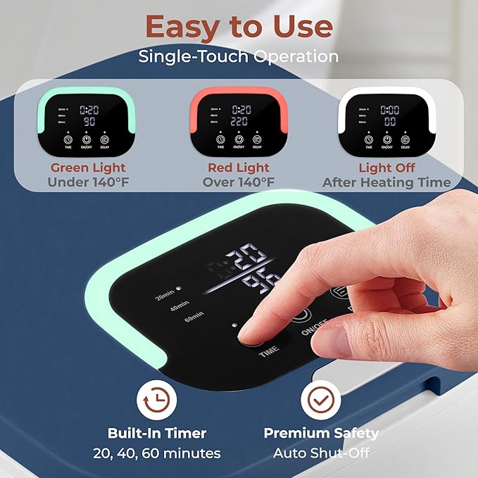 SereneLife Towel Warmer Bucket - Compact 23L Bathroom Towel Heater w/Essential Oils Disc Holder, Adjustable Timer, Auto Shut-Off, Power Cord Storage & LED Display, Fits 2 Oversized Towels (Blue)