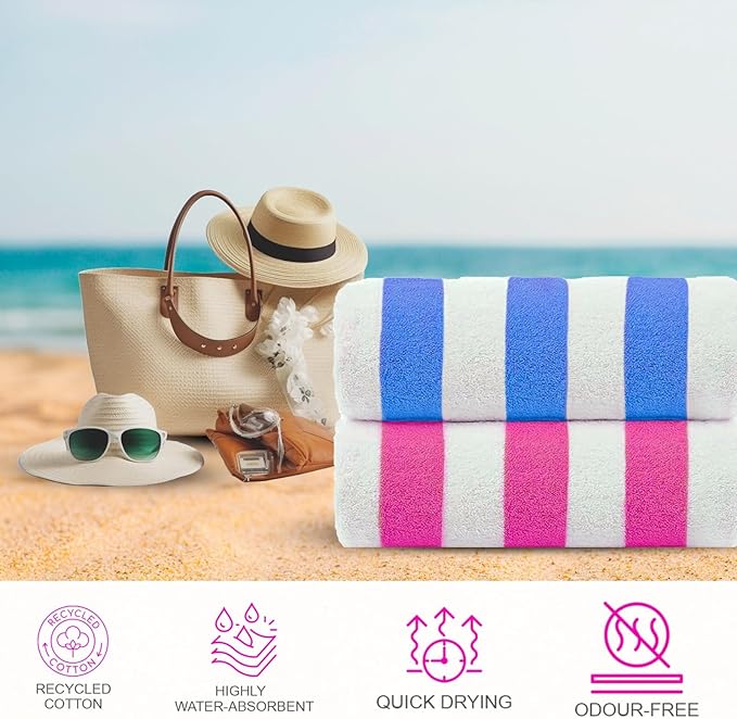 CASA COPENHAGEN Cabana Towel 4Pcs Multicolour Designer Stripe Beach Towels Gift Set, 30"x60" Oversized 100% Cotton Pool Bath Towel for Beach Gift Set (Perfect Summer Gift Set for Women & Men)