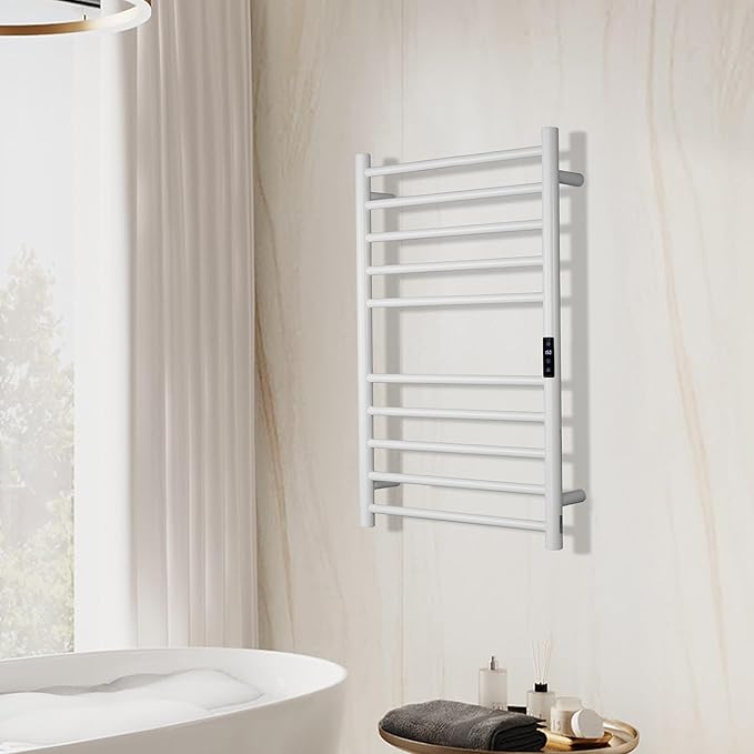 Electric Towel Rack with Voice Control for Alexa & Google Home,TUYA-Wall-Mounted Bathroom Heating Towel Warmer,Stainless Steel Material,31.5x20.08x4.41in,Plug-in,White,10 Bars