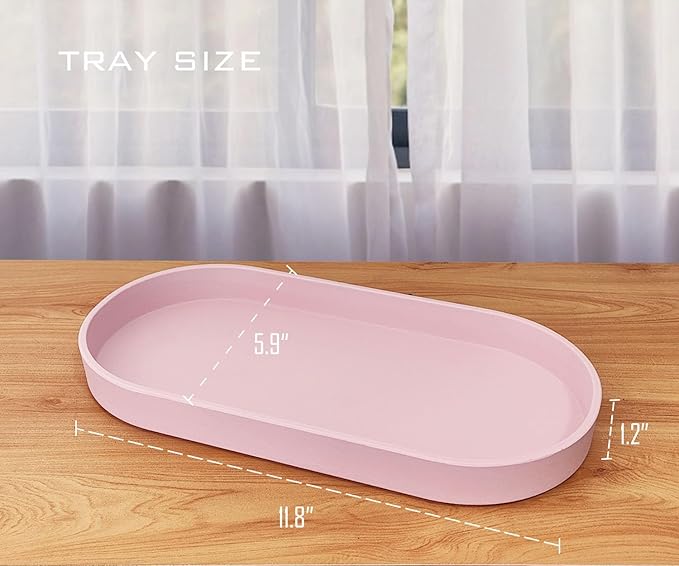 Pink Small Tray (11.8 inch), 3 Pack Oval Tray for Kitchen Counter, Bathtub Bathroom Vanity Items, Countertop Organizer, Coffee Accessory, Bar, Serving Seasoning, Salt and Pepper, Soap.