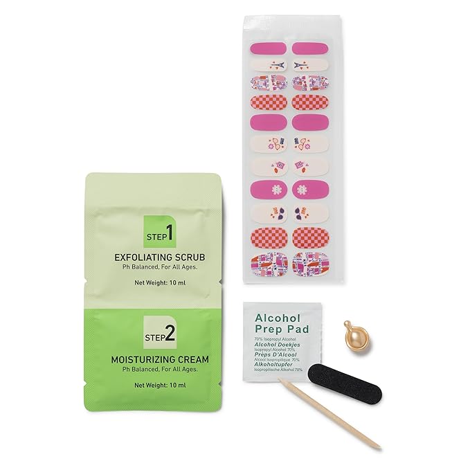 Studio Oh! Hand & Nail Spa Kit, Mini Nail Kit with 22 Nail Wraps, Exfoliating Scrub, Moisturizing Cream, Cuticle Oil & Tools, Girls Spa Kit,Travel Manicure Kit for Women & Girls (Rues de Paris Design)