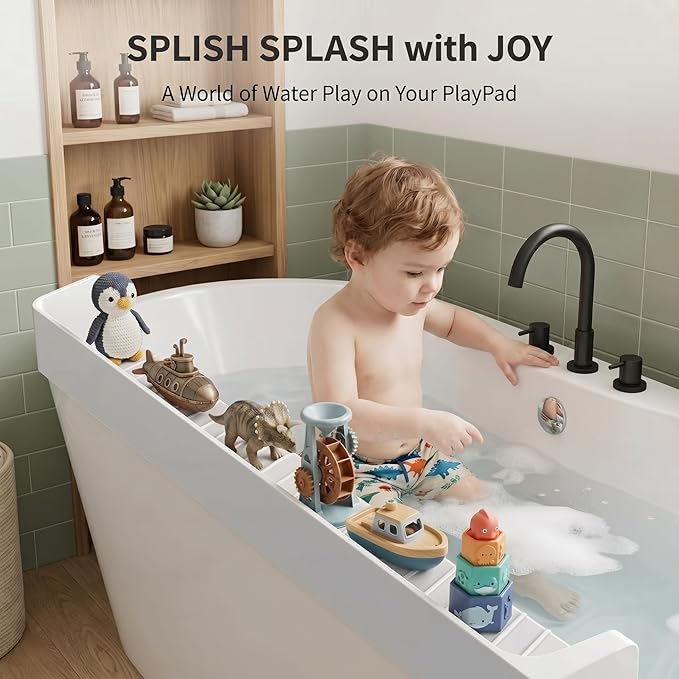 Bathtub Splash Guard for Tub Kids, Silicone Bath Toy Holder & Tub Side Tray with Suction Cups, Bath Tub Shelf for Kids, Bathtub Toy Storage, Pink