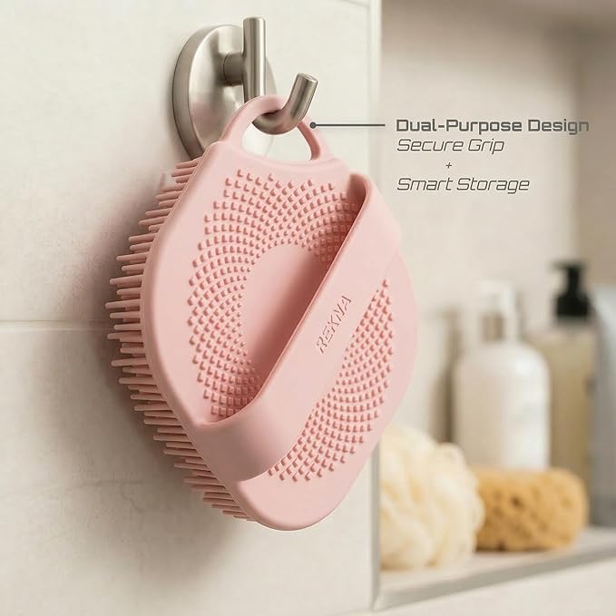 Silicone Body Scrubber for Shower - Exfoliating Body Brush with Non-Slip Grip - Durable Loofah Alternative - Soft Bristles for Gentle Cleansing, High Lather & Quick Drying, Pink