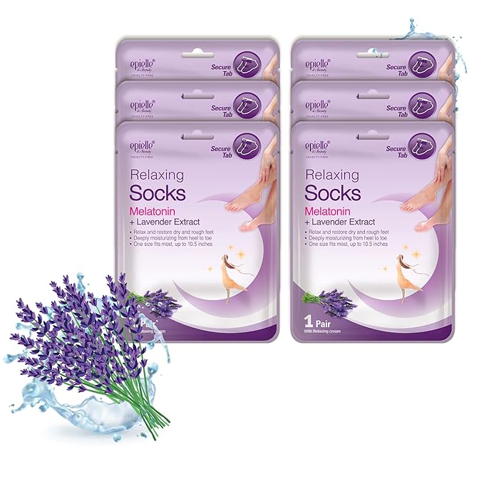 Epielle Relaxing Foot Mask 6 Pairs, Soften and Restore with Melatonin & Lavender Extract, Deep Moisturizing Socks for Dry, Cracked Feet, Self Care Gifts for Women, Spa Kit, Mothers Day Gifts