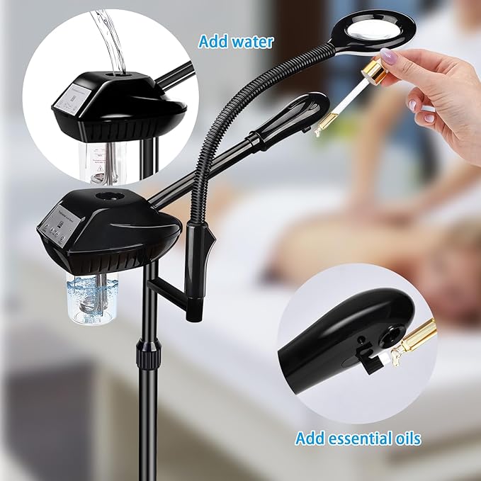 Professional Facial Steamer on Wheels, 2-in-1 Facial Steamers with 5X Magnifying Lamp, Facial Steamer for Facial Deep Cleaning and Hydration, Facial Humidifier for Spa, Salon and at Home Use