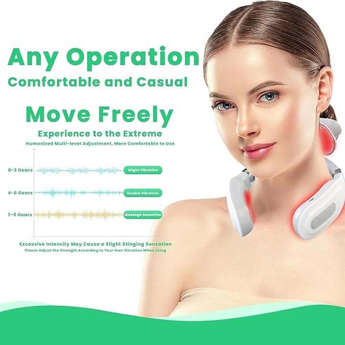 Ayland Vitality Magic Pro 2.0 Neck Massager, Portable Neck Relaxation Device, 4-Head Portable Neck Massage with 6 Vibration Modes & 15 Intensity Levels, Ergonomic Design Promote Muscle Relaxation