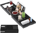 Foldable Bathtub Caddy Tray for Tub,Bamboo Expandable Bath Table Trays,Premium Bathroom Accessories for New Home & Mothers Day & Birthday Gifts for Couples,Black