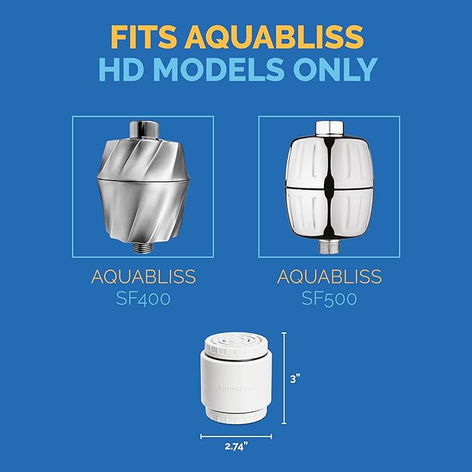 AquaBliss HD Multi Stage Shower Filter Replacement Cartridge for SF400 & SF500-48x Heavy Duty Detox Power. Kiss Itching, Breakage & Dullness Goodbye. Reduce Rust, Chlorine, Toxins. 1-Pack (SFC500)