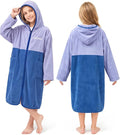 Hiturbo Kids Bath Towel Hoodie: Zipper Surf Poncho Long Sleeve Quick Dry - Absorbent Changing Towels Swimming Outerwear for Beach Pool - Purple/Blue