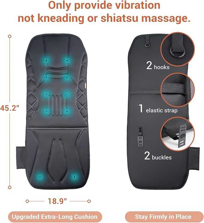 CARSHION Upgraded Length Back Massager with Heat,10 Vibration Massage Seat Cushion for Home,Heated Seat Cover Cushion for Pain Relief