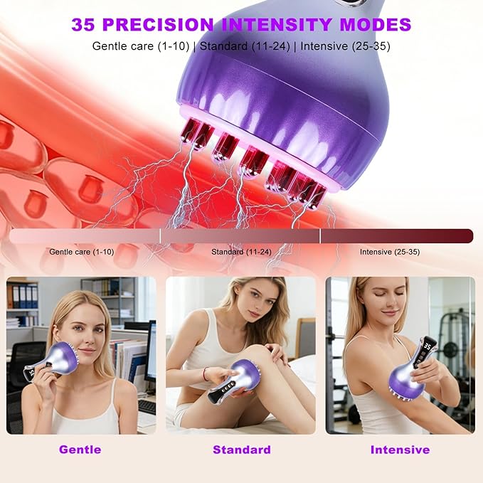 4-in-1 Lymphatic Drainage Massager & Cellulite Massage Tool, 35-Speed Fascia Blaster for Body Sculpting Pain Relief Face Legs Arms Belly Neck, 90Min Battery Wireless Portable