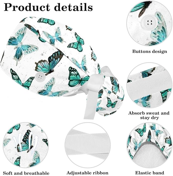 Adjustable Brown Dachshund Dog Blue Surgical Scrub Cap with Button,Sweatband for Women with Bow Hair Scrunchy