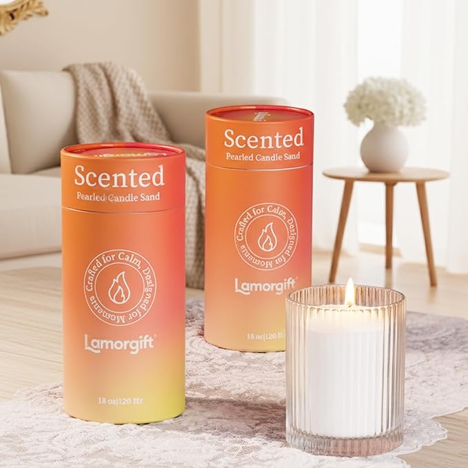36oz Scented Candle Sand Wax, Citrus& Lavender- 2 Tubes Scented Pearled Candles with 240 Hr+ Long Burning Time, Refillable Powder Candle Beads with 30 Wicks for Home Decor/ Holiday Gift/ Relaxation