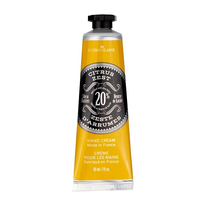 La Chatelaine 20% Shea Butter Hand Cream Travel Size, Men, Unisex, Organic Argan Oil, Moisturizing, Nourishing, Extra-Rich Hand Lotion, Made in France, Paraben Free, 1 oz / 30ml (Citrus Zest)