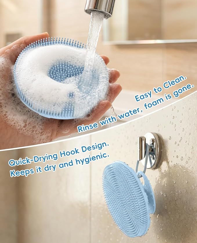 1 Pack Soft Silicone Shower Brush Body Wash Bath Exfoliating Skin Massage Scrubber, Dry Skin Brushing Glove Loofah, Fit for Sensitive and All Kinds of Skin(Sky Blue)