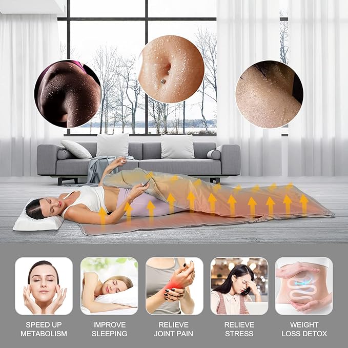 Sauna Blanket,Far Infrared (FIR) Slimming Blanket Professional Therapy Sweat,Portable 2 Zones Heated Mat Body Shaper. Home and Indoor Personal Use. (Large Size)