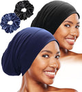 Sleep Cap Bonnet for Sleeping Black Women, Adjustable Cooling Ice Silk Lined Bonnet for Curly Braids Hair Cover Beanie Hat