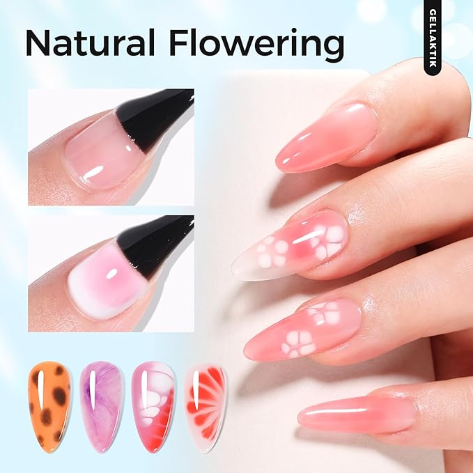 Blooming Gel Nail Kit, 2PCS 18ML No Wipe Top Coat Spreading Gel for Easy Marble Watercolor and Print Nail Painting Effect, Long-Lasting UV/LED, DIY Manicure Gifts for Women Girls