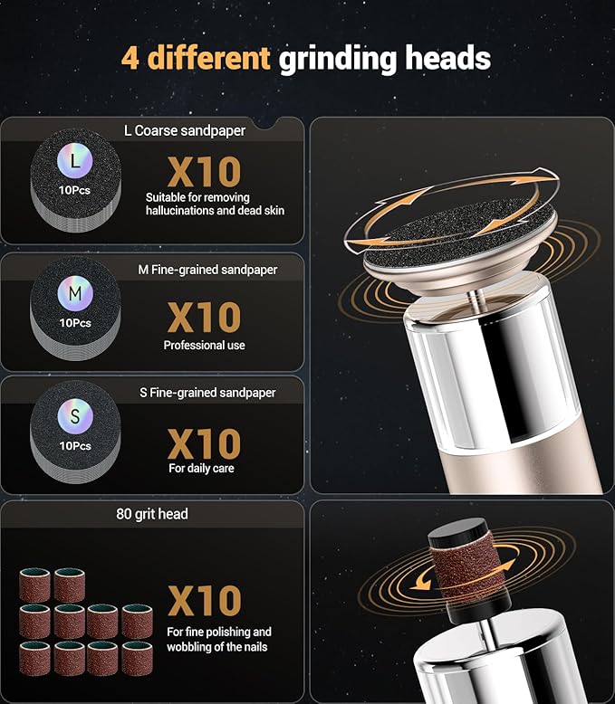 Electric Foot Callus Remover,Rechargeable Electric Callus Remover for Feet【Variable 3-Speed & LED Light】【Removes 99.92% of Calluses】 Portable Foot File Pedicure Kits with 30 Grit Pads-Gold
