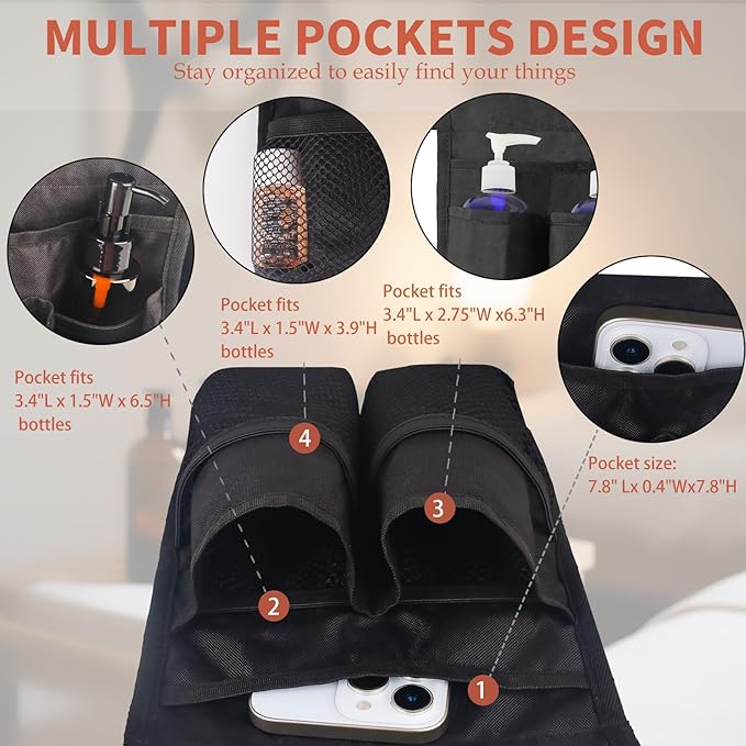 Massage Bottle Holster with Multiple Pockets Design,Machine Washable Massage Lotion Holster with Air Mesh,Heavy Duty Adjustable Strap and Durable Lotion Oil Waist Belt,for Massage Therapist(Only Bag)