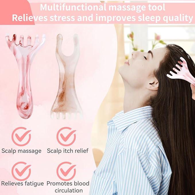 2 Pcs Head Massager Scalp Massager Tool, Six Claw Massage Comb, Multi-Functional Manual Gua Sha Tools Therapy Comb for Relieve Fatigue and Relax the Body（Amber,Gray）