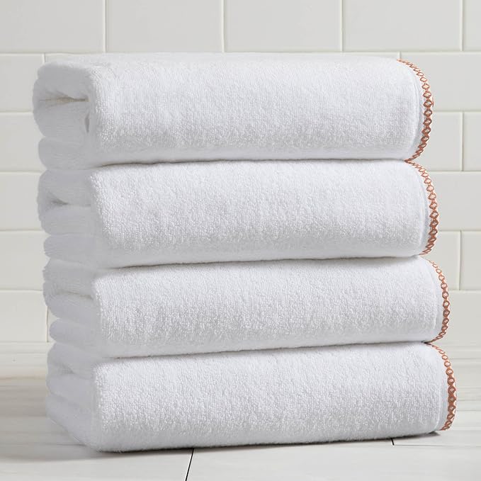 Great Bay Home Clay/White Bath Towel Set - Ultra-Soft Cotton, Boho-Chic Border Design - 4 Bath Towels (54" x 30") - Absorbent, Quick-Dry, Lightweight Bathroom Towels