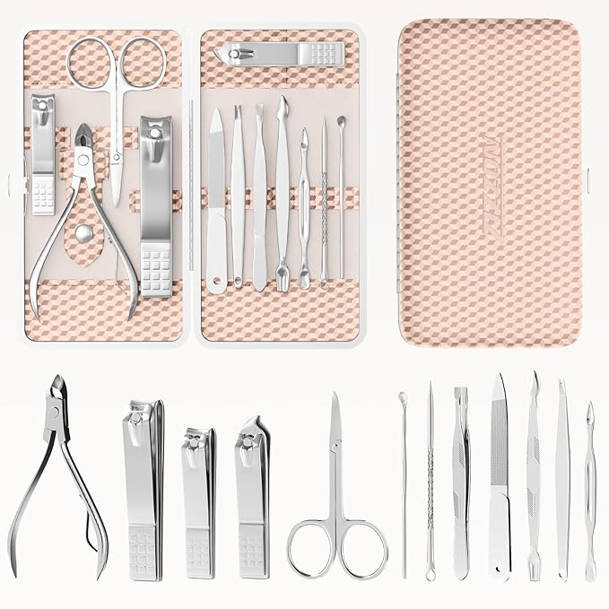 ZIZZON Professional Nail Care kit Manicure Grooming Set with Travel Case(Rose Gold)