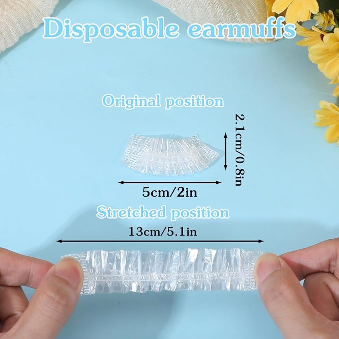 200PCS Disposable Ear Covers for Shower, Clear Waterproof Ear Covers for Bathing, Waterproof Plastic Ear-Protectors for Showering, Hair Dye, Spa, Salon and Beauty Treatments