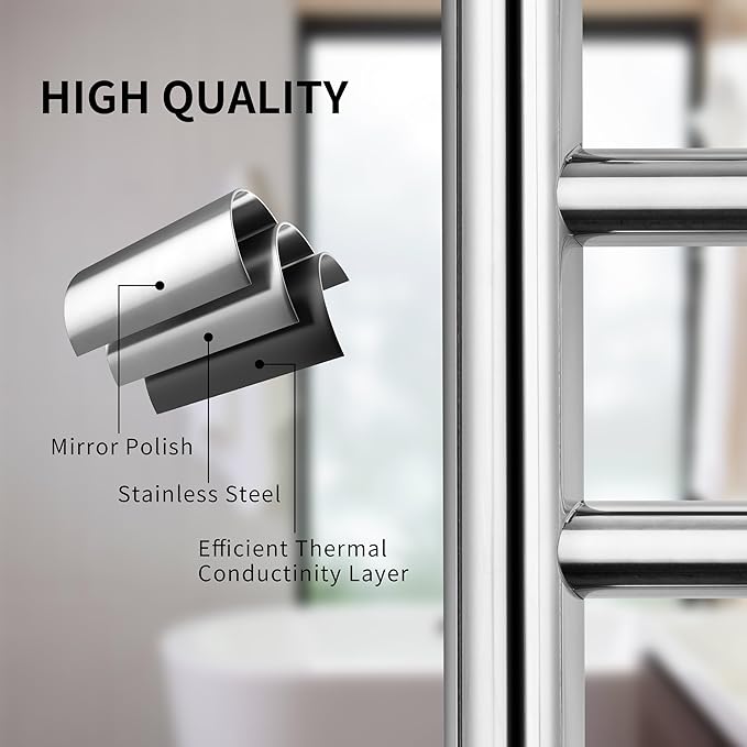 Freestanding Towel Warmer 10 Bars Plug-in Option 3 Working Modes Mirror Polished Stainless Steel 24" W 34" H