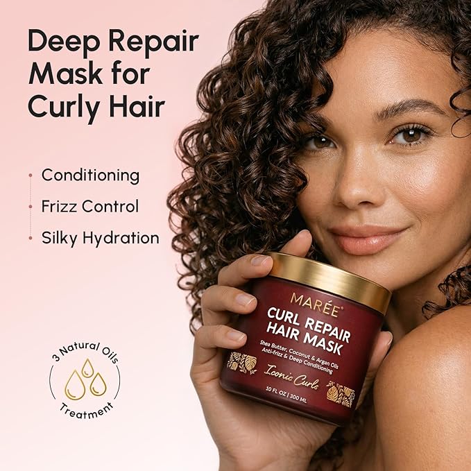 MAREE Curl Repair Hair Mask - Deep Conditioning Care for Damaged, Dry Curly Hair Products for Women & Men - Curl Moisturizer & Conditioner - Tratamiento Mascarilla para el Cabello Seco y Maltratado