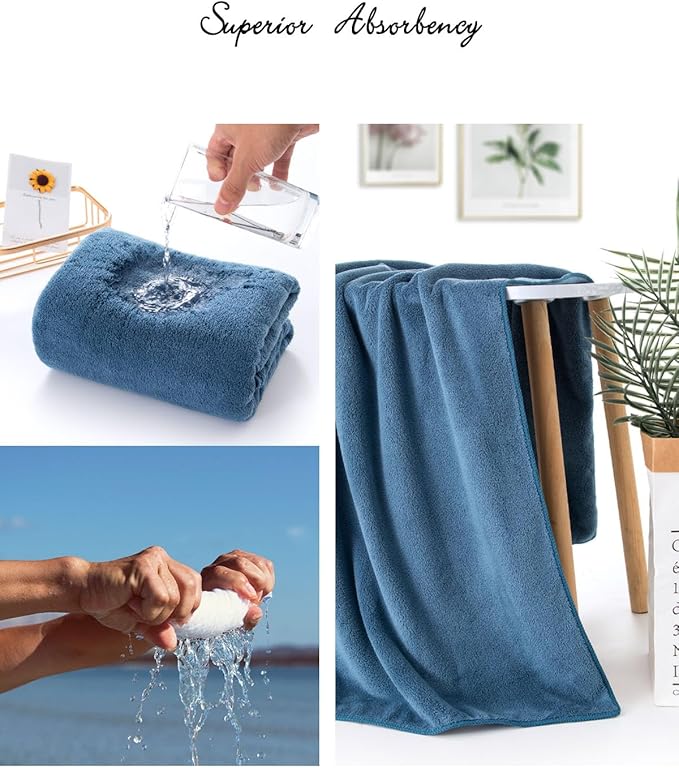 Lumimi Towels 3 Piece Very Soft Microfiber Bath Sheet Towel Set Super Absorbent Light Quick Dry and Durable, 55" L x 27" W, 3 Pack Blue