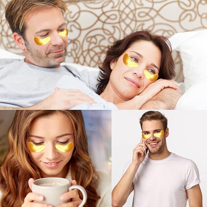 Adofect Collagen Powder Eye Mask 30 Pairs Gold Under Eye Gel Pads, Hyaluronic Acid Under Eye Mask Gel Patches for Puffy Eye Reducing Dark Circles, Eye Bags, Wrinkle, Refresh Your Eyes, Gold