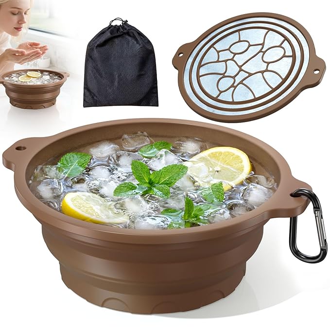 Ice Face Bowl with Built-in Ice Tray, Collapsible Silicone Facial Ice Bath Bowl for Cold Plunge Therapy, Skin Tightening & Acne Relief, Portable Spa Tool for Home & Travel Versatile Use