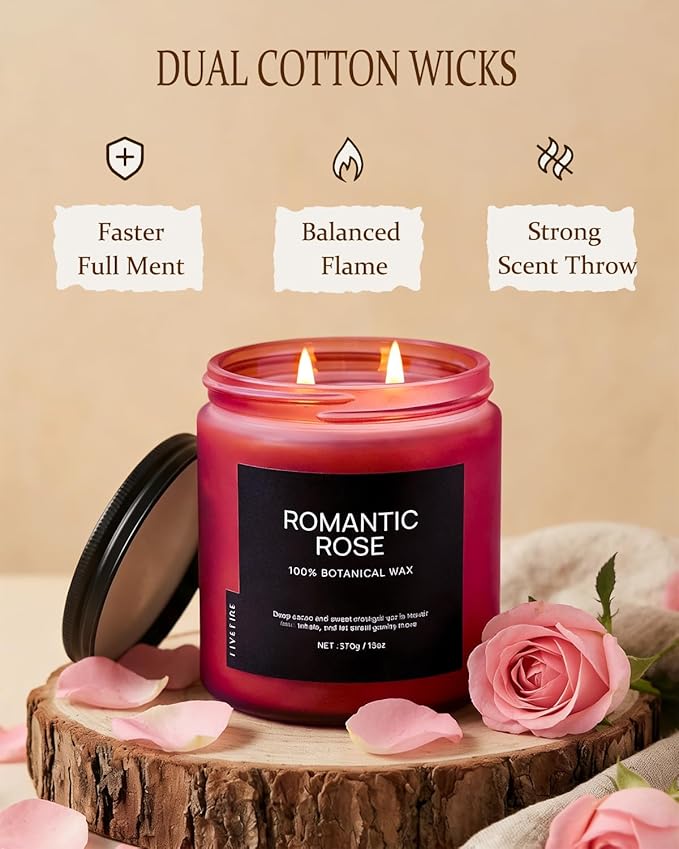 Rose Scented Candles for Home, 13oz Organic Soy Wax, 76-Hour Clean Burning, Non Toxic Natural Candle, Romantic Floral Aroma for Relaxation, Aromatherapy Gift for Women Men