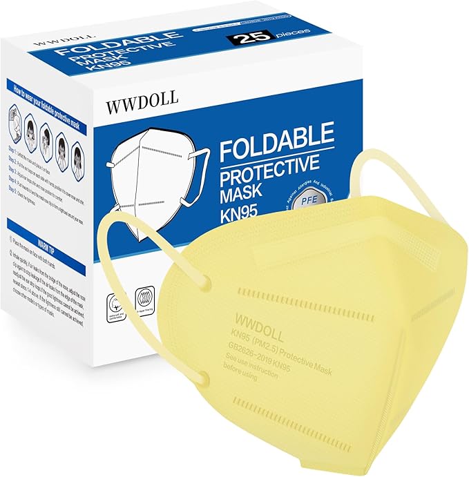 WWDOLL KN95 Face Mask 25 Pack, 5-Layers Breathable Disposable KN95 Masks
