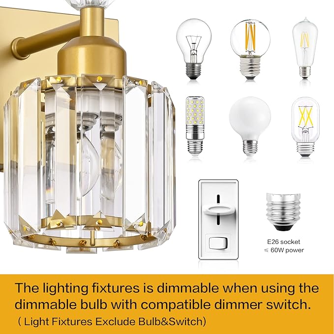 PRESDE Crystal 3 Light Vanity Light for Bathroom Gold Bathroom Lights Fixtures Over Mirror Modern Wall Sconce Lamp