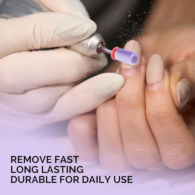 MelodySusie Ceramic Nail Drill Bits, 3/32'' Chamfer Flat Top Large Barrel Bits, Fast Remove Acrylic or Hard Gel, Nail Tool for Manicure Pedicure, Salon Home, Professional or Beginner, Purple, Fine