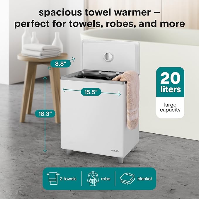 SereneLife WIFI Luxury Rectangle Towel Warmer - Spa & Bathroom Blanket Heater with Custom Fragrance, Auto Shut-Off, Fits 2 large Towels, Blankets, Bathrobes, PJ's - Perfect Gift for Him & Her (Silver)