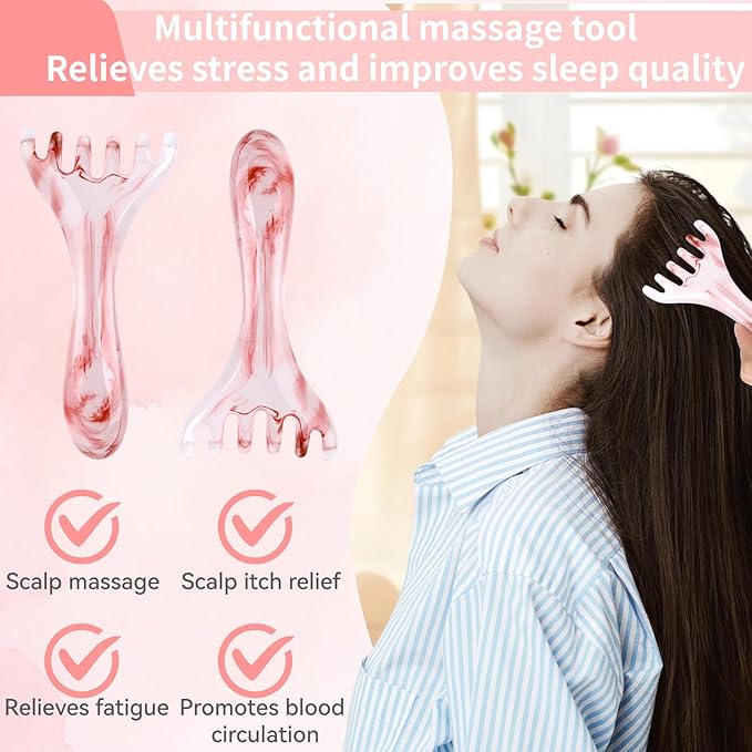 2 Pcs Head Massager Scalp Massager Tool, Six Claw Massage Comb, Multi-Functional Manual Gua Sha Tools Therapy Comb for Relieve Fatigue and Relax the Body（Amber）