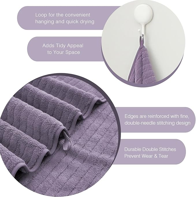 Hailea Hand Towels Set 16x31 Inches,Soft Microfibers Bathroom Towel Set 2 Pack,Highly Absorbent Quick Dry Luxury Towel Hotel Spa Gym Hand Towel Collection for Bathroom,Dark Purple