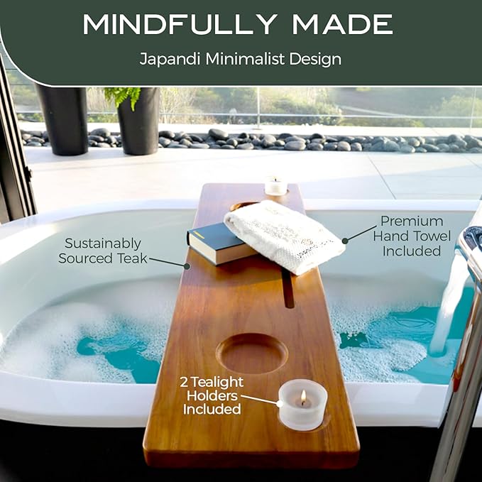 Teak Bathtub Tray for Tub 35” | Bath Tub Tray Wood for Large & Freestanding Tubs, Bathtub Trays for Tub, Bath Tray for Tub, Bath Table Tray | Grand Fjord by JapandiSpirit