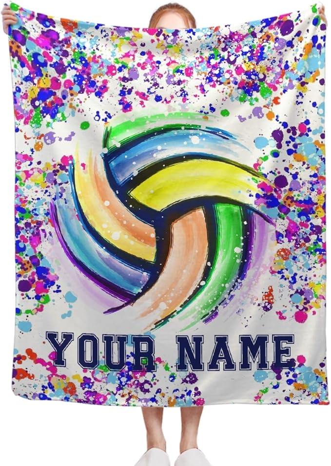 Custom Volleyball Blanket, Personalized Volleyball Blanket, Customized Sport Throw with Name Text for Boy, Girl, Men, Women, Volleyballs Gift for Athlete, Coach, Team, 80"x60" Soft Throw Blanket