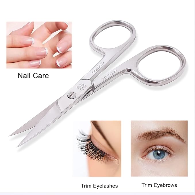 Nail Scissors Curved Micro Serrated Stainless Steel Eyebrow Scissors for Eyelash, Mustache, Beard, Nose Hair – Pedicure, Manicure Scissors for Men and Women