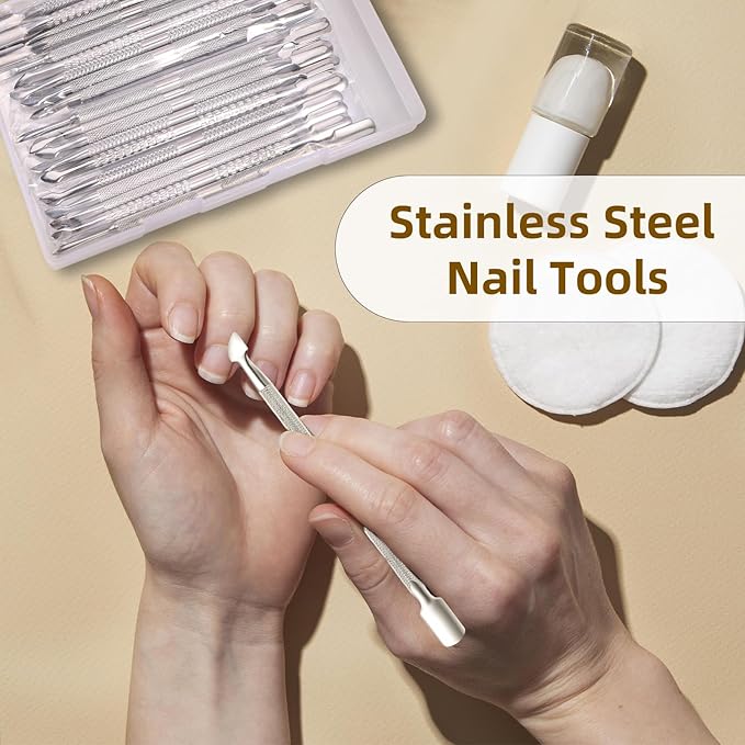 20 Pcs Cuticle Pusher Tools, Professional Dual Sided Stainless Steel Cuticle Trimmer & Remover for Toenails and Fingernails, Manicure Pedicure Tool for Gel Polish Removal