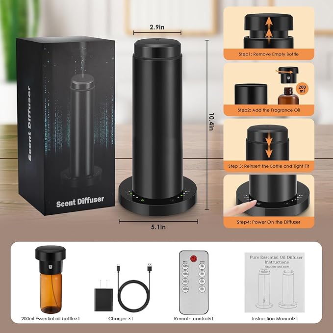 Waterless Scent Essential Oil Diffuser for Hotel,Whole House,Large Room, Office，Home，200ML Large Capacity, Covering 1500 Square feet (L-200ml)