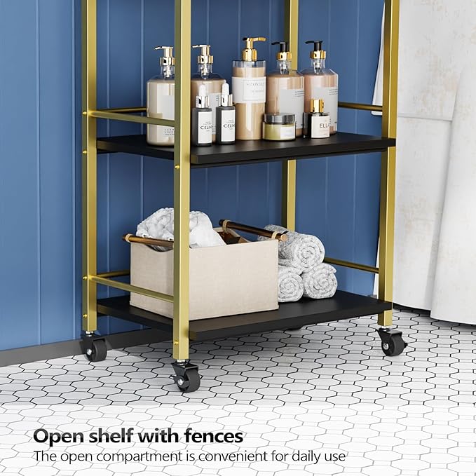 Salon Trolley Cart with Wheels, Esthetician Cart with 1 Drawer & 2 Trays, Mobile Storage Organizer for Beauty Spa Massage Tattoo Esthetic Facial Tool Holder Station, Black Gold